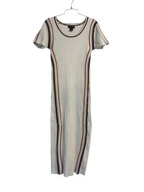 House of Harlow 1960 Knit Pale Blue Midi Dress with Brown & Rust Stripe Size L